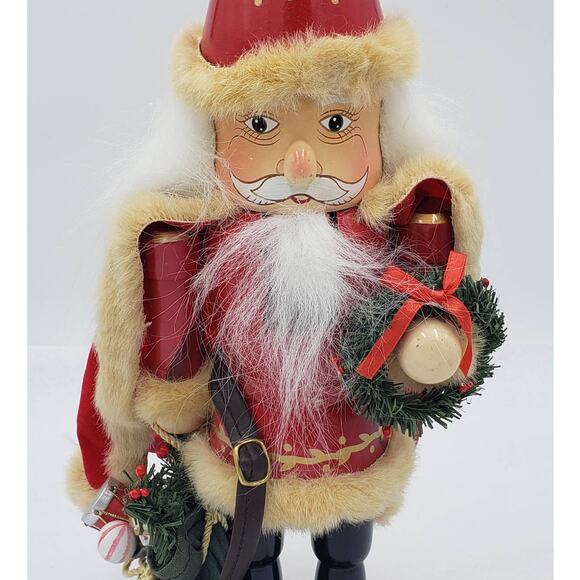 Nutcracker Santa Claus Christmas Decor Red Cape Holding Toy Bag Size 14" - Picture 2 of 16
